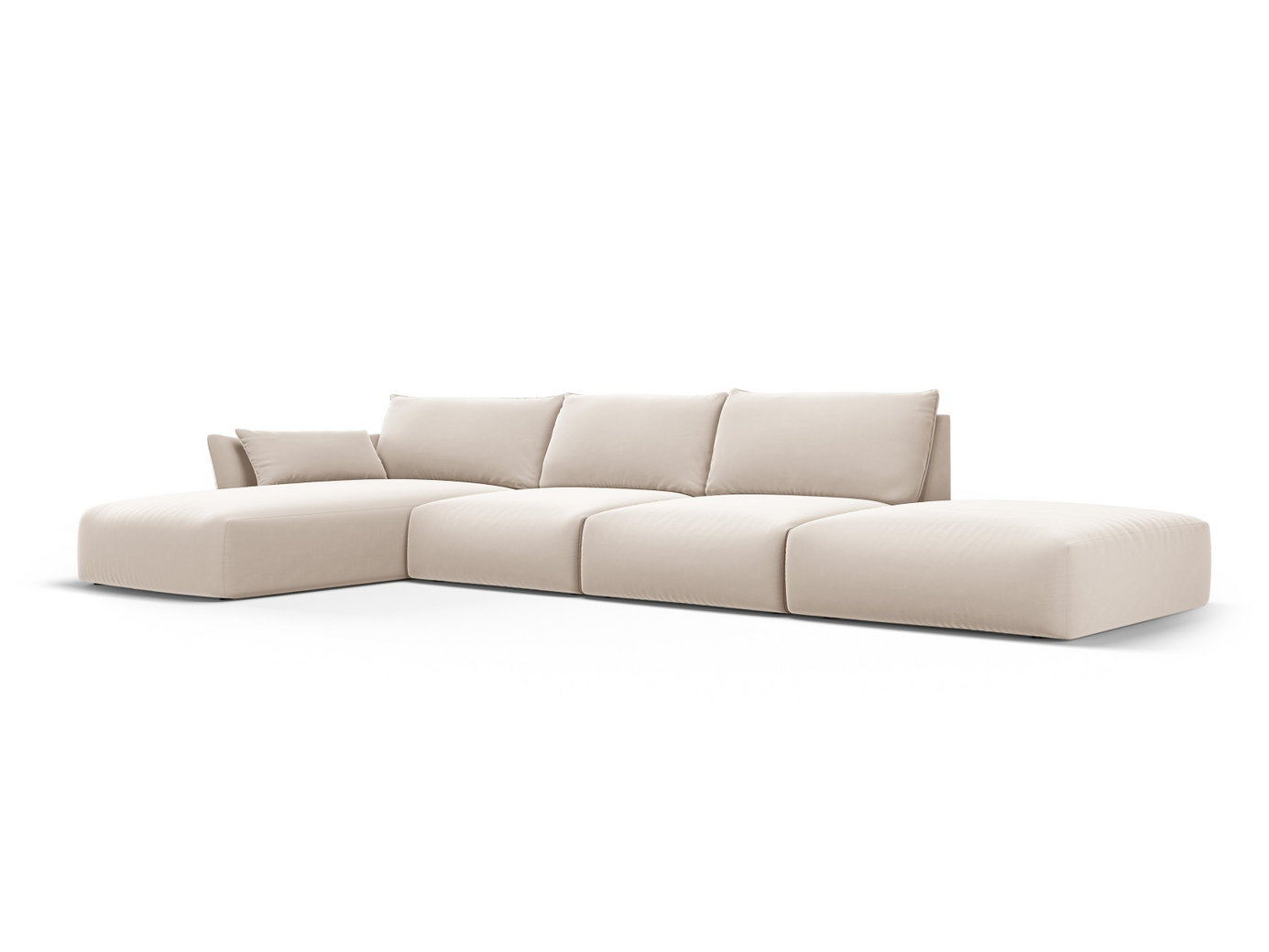Cosmopolitan Design venstrevendt velourhjørnesofa, "Matera", 5-personers, 364 × 171 × 85 cm, Salvador, sorte plastben