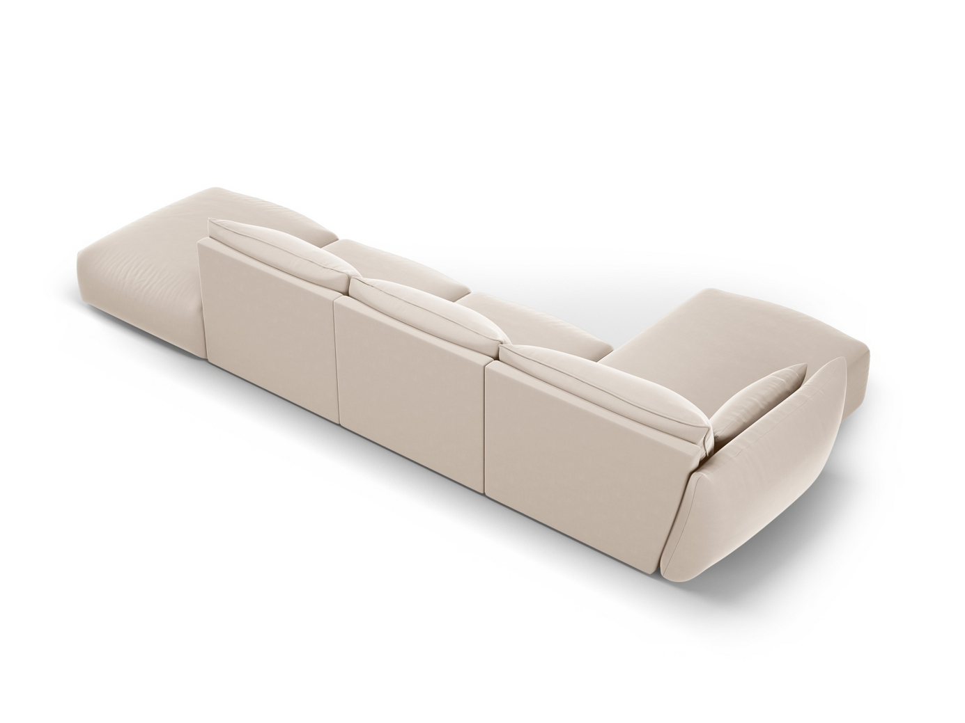 Cosmopolitan Design venstrevendt velourhjørnesofa, "Matera", 5-personers, 364 × 171 × 85 cm, Salvador, sorte plastben
