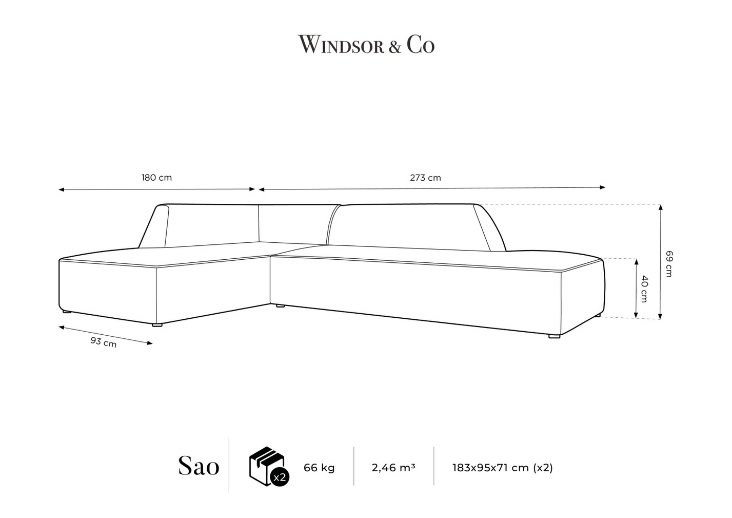 Cosmopolitan Design venstrevendt velourmodulhjørnesofa, "Siena", 4-personers, 273 × 180 × 69 cm, Salvador, sorte plastben, Variant LCO_44
