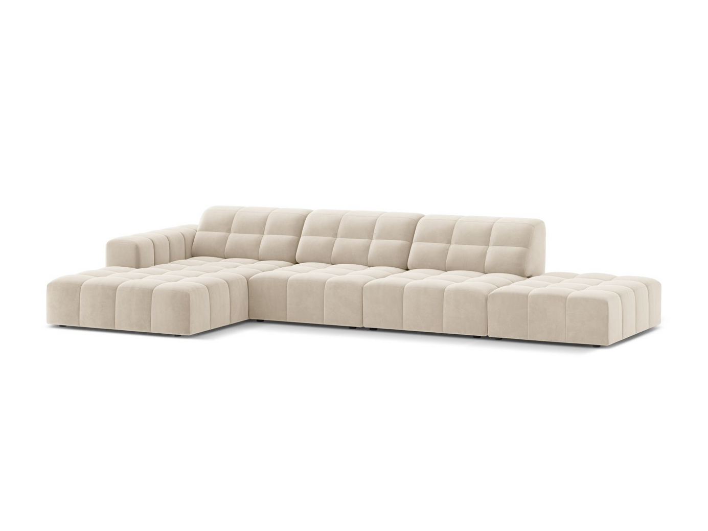 Cosmopolitan Design venstrevendt velourhjørnesofa, "Chicago", 5-personers, 348 × 167 × 78 cm, Bluvel, sorte plastben