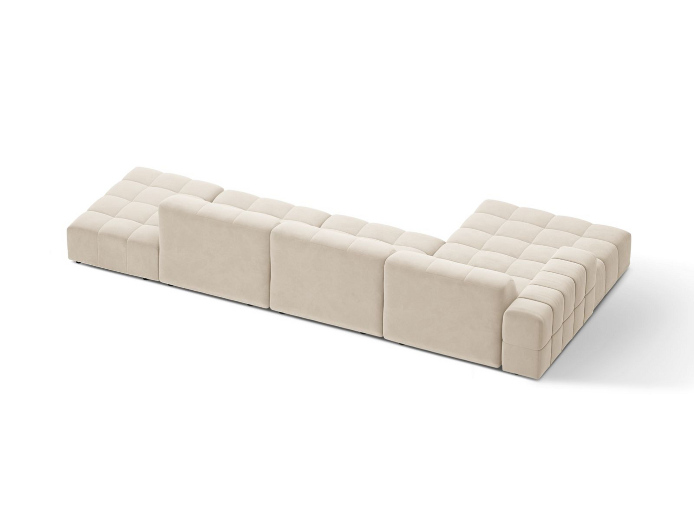 Cosmopolitan Design venstrevendt velourhjørnesofa, "Chicago", 5-personers, 348 × 167 × 78 cm, Bluvel, sorte plastben