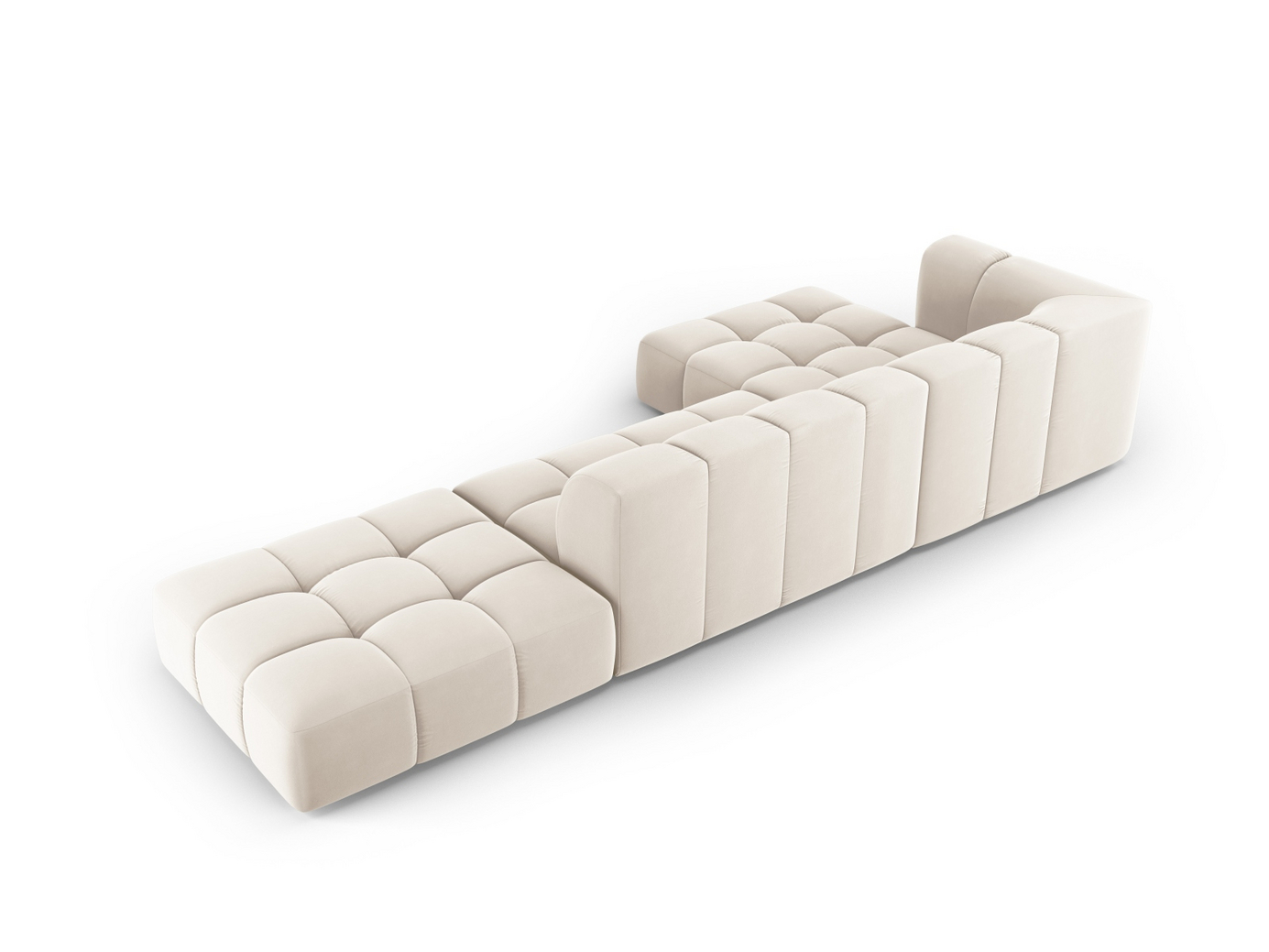 Cosmopolitan Design venstrevendt velourmodulhjørnesofa, "Moritz", 5-personers, 323 × 160 × 70 cm, Bluvel, sorte plastben