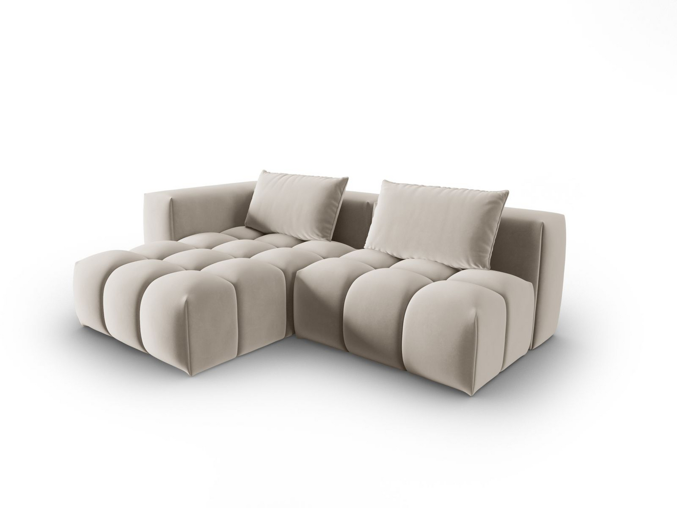 Cosmopolitan Design venstrevendt velourmodulhjørnesofa, "Verona", 3-personers, 205 × 145 × 70 cm, Casino, sorte plastben