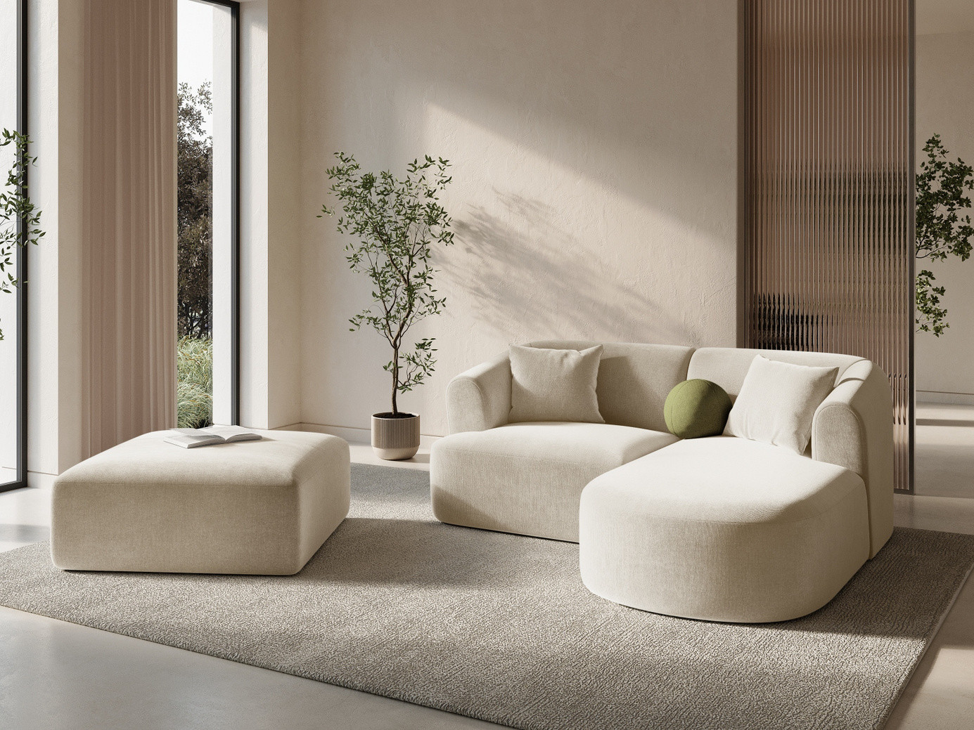 Cosmopolitan Design velourpuf, "Campi", 1-personers, 90 × 90 × 40 cm, Vogue, sorte plastben