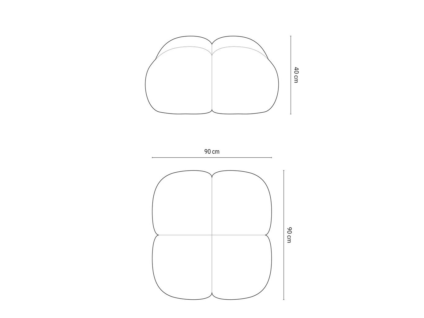 Cosmopolitan Design velourpuf, "Loretto", 1-personers, 90 × 90 × 40 cm, Vogue, sorte plastben