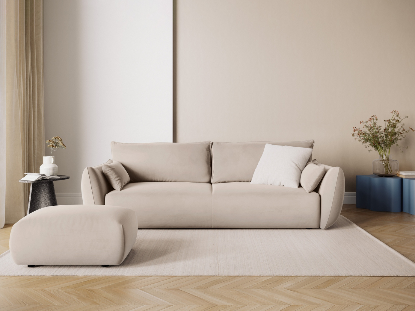 Cosmopolitan Design velourpuf, "Matera", 1-personers, 86 × 68 × 40 cm, Salvador, sorte plastben