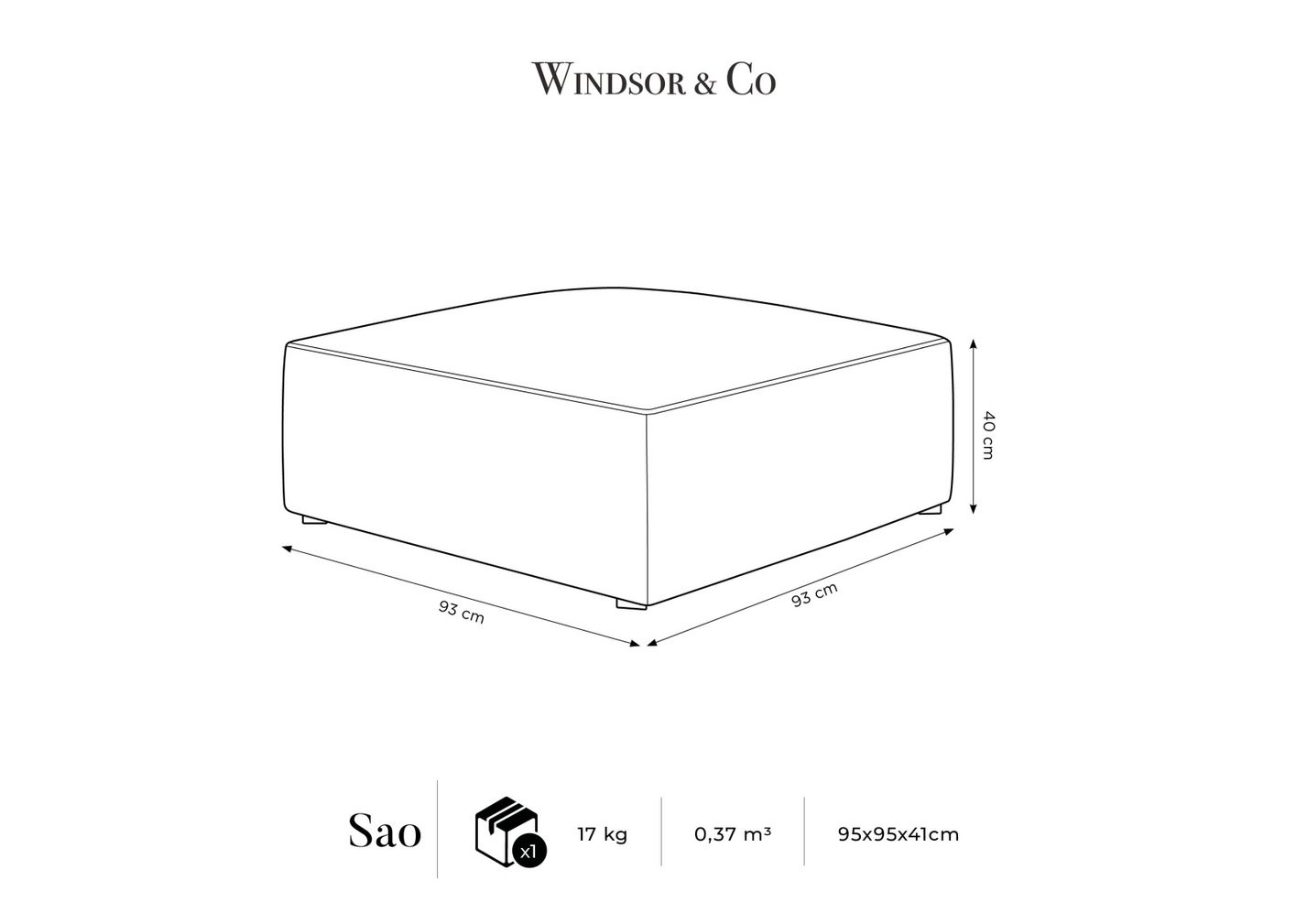 Cosmopolitan Design velourpuf, "Siena", 1-personers, 93 × 93 × 40 cm, Salvador, sorte plastben
