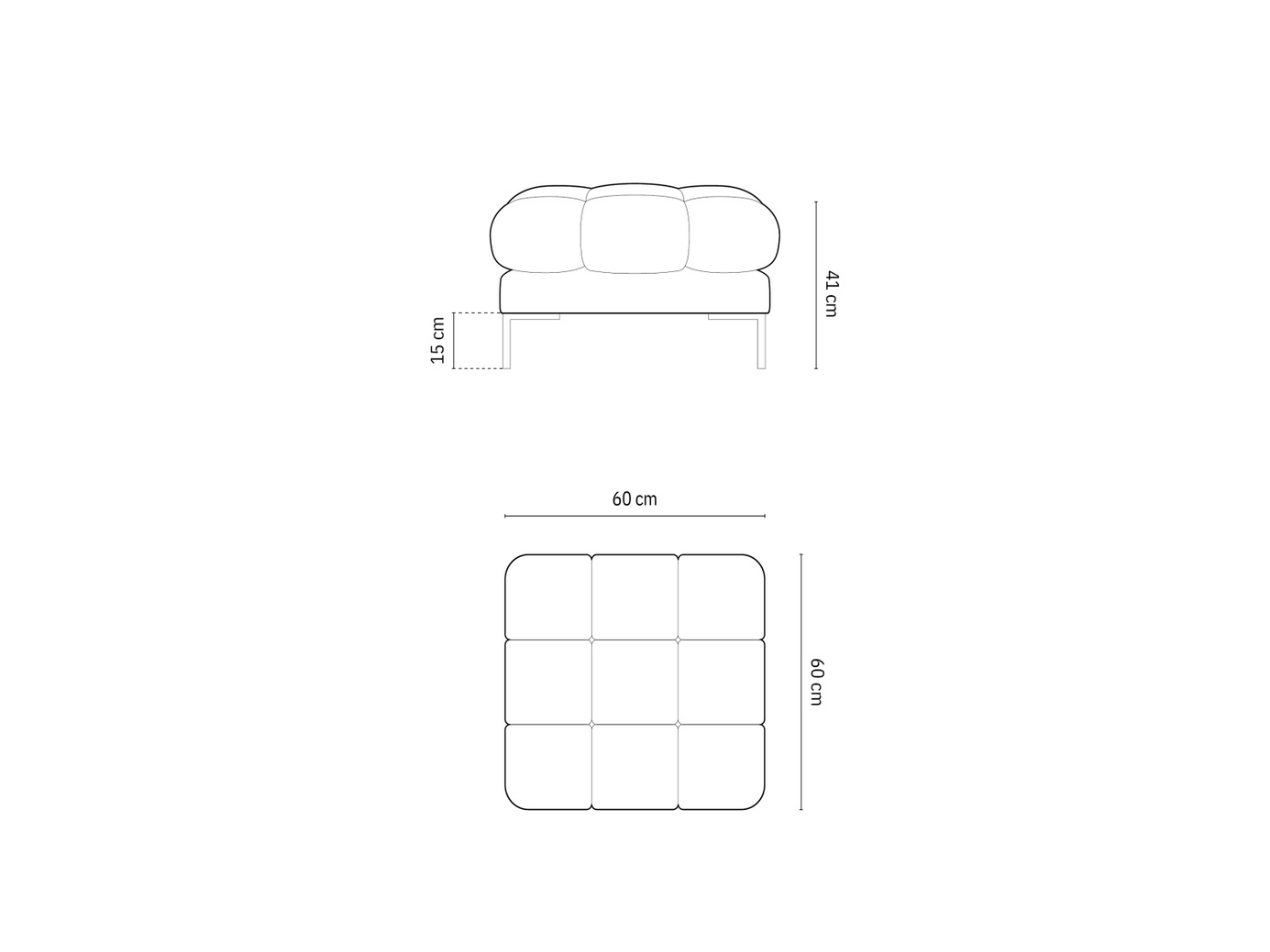 Cosmopolitan Design velourpuf, "Bali", 1-personers, 60 × 60 × 41 cm, Bluvel, sorte metalben