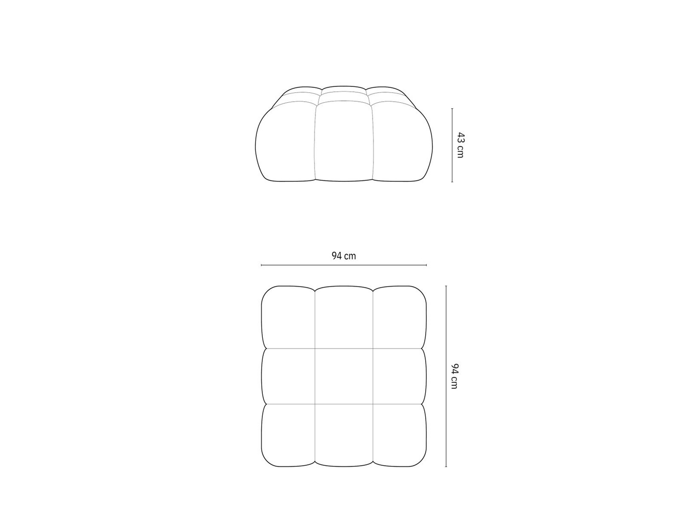 Cosmopolitan Design velourpuf, "Cortina", 1-personers, 94 × 94 × 43 cm, Bluvel, sorte plastben