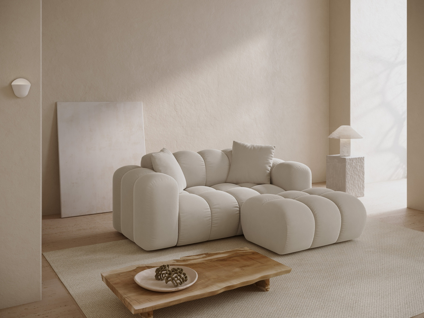 Cosmopolitan Design velourpuf, "Treno", 1-personers, 90 × 70 × 42 cm, Bluvel, sorte plastben
