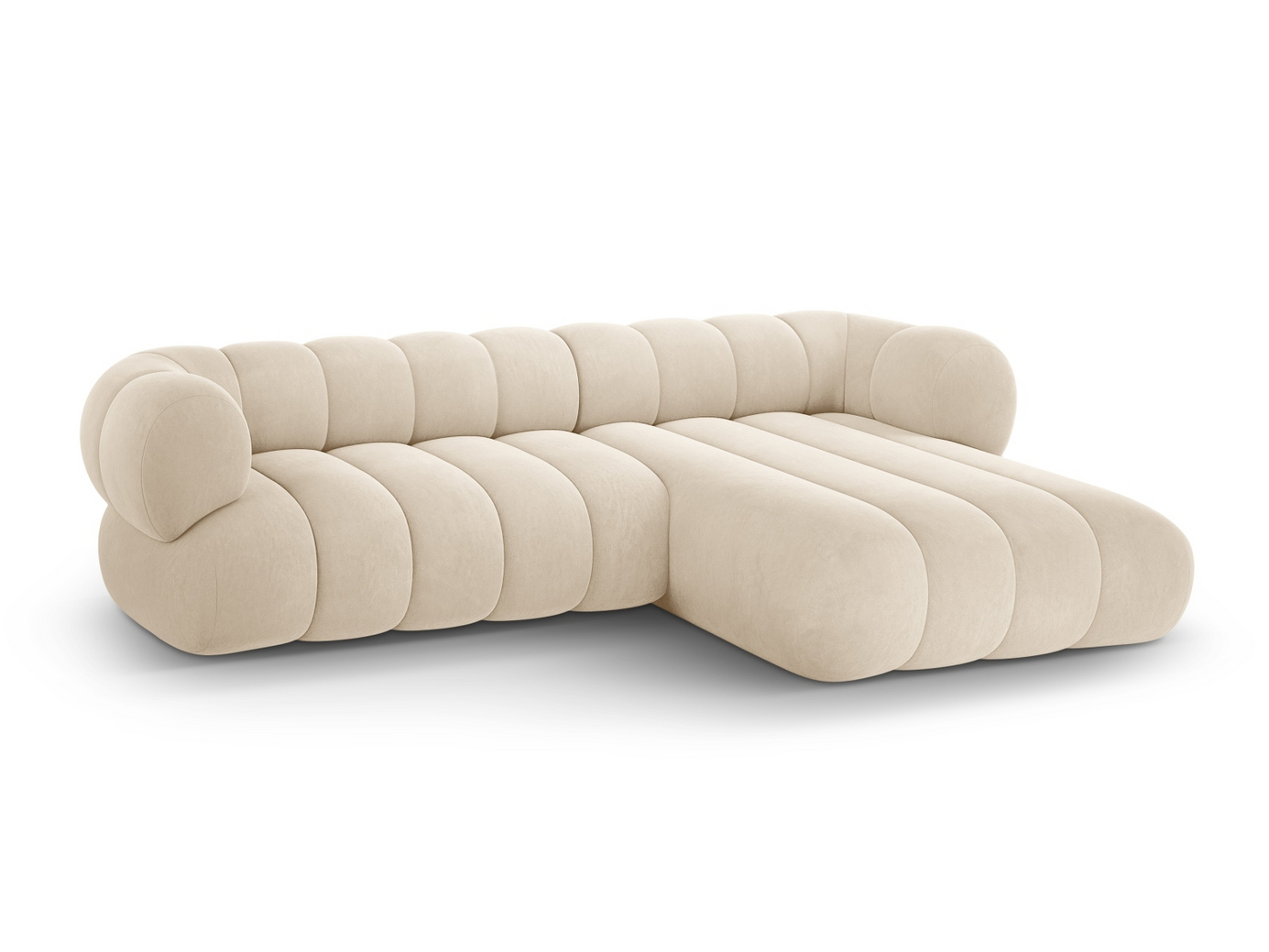 Cosmopolitan Design højrevendt velourhjørnesofa, "Koge", 5-personers, 270 × 165 × 70 cm, Vogue, sorte plastben