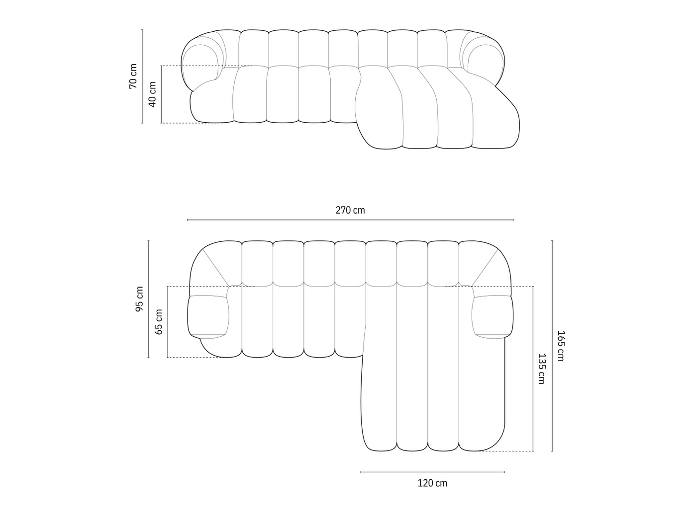 Cosmopolitan Design højrevendt velourhjørnesofa, "Koge", 5-personers, 270 × 165 × 70 cm, Vogue, sorte plastben