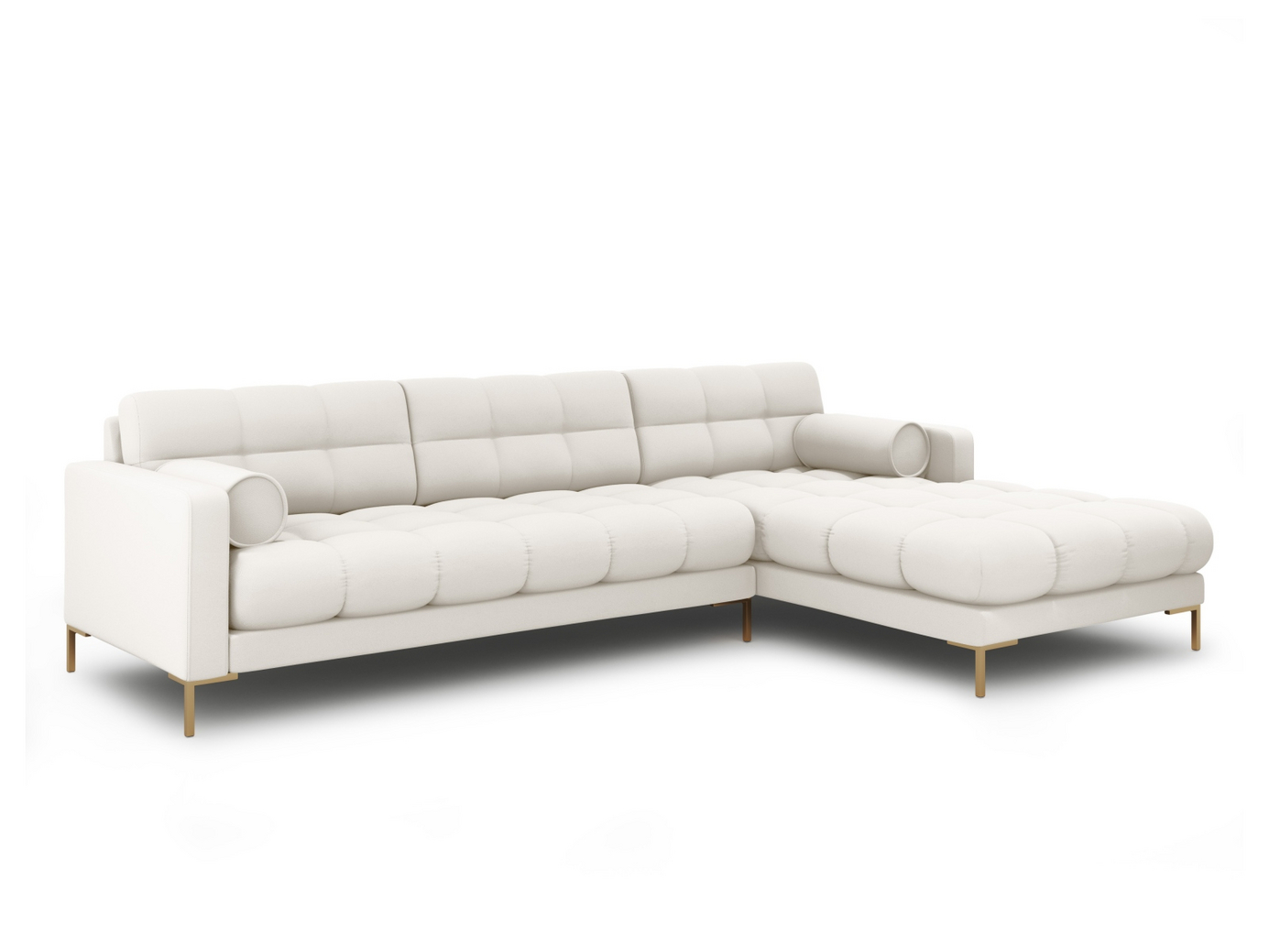 Cosmopolitan Design højrevendt hjørnesofa, "Bali", 5-personers, 293 × 185 × 75 cm, Neve, guldfarvede metalben
