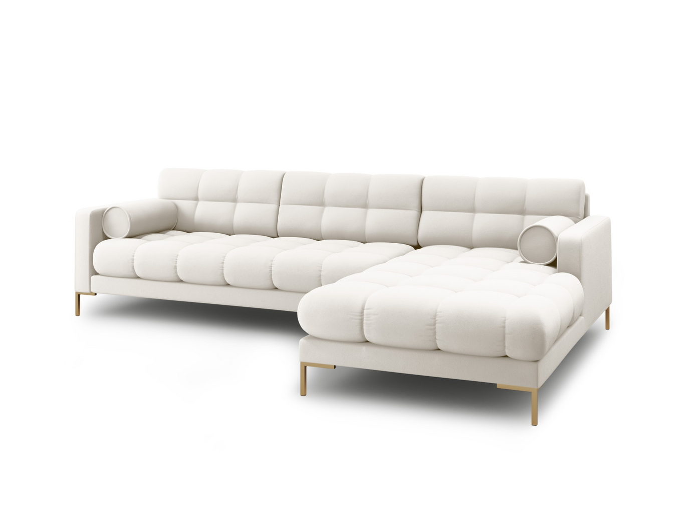Cosmopolitan Design højrevendt hjørnesofa, "Bali", 5-personers, 293 × 185 × 75 cm, Neve, guldfarvede metalben