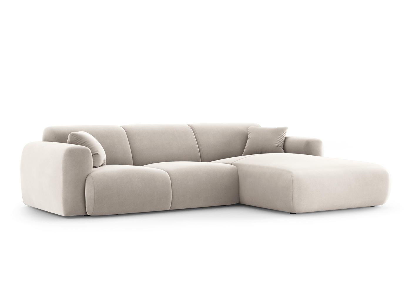 Cosmopolitan Design højrevendt velourhjørnesofa, "Nolio", 4-personers, 260 × 170 × 72 cm, Casino, sorte plastben