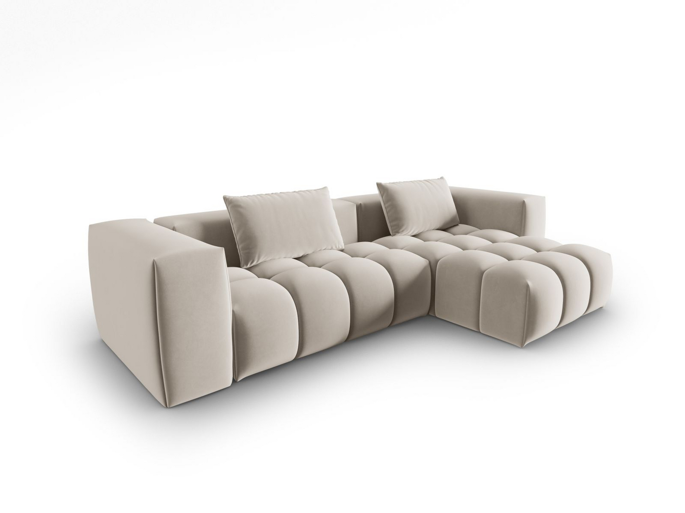 Cosmopolitan Design højrevendt velourmodulhjørnesofa, "Verona", 3-personers, 260 × 145 × 70 cm, Casino, sorte plastben