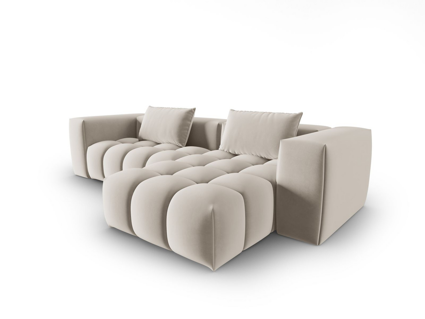 Cosmopolitan Design højrevendt velourmodulhjørnesofa, "Verona", 3-personers, 260 × 145 × 70 cm, Casino, sorte plastben