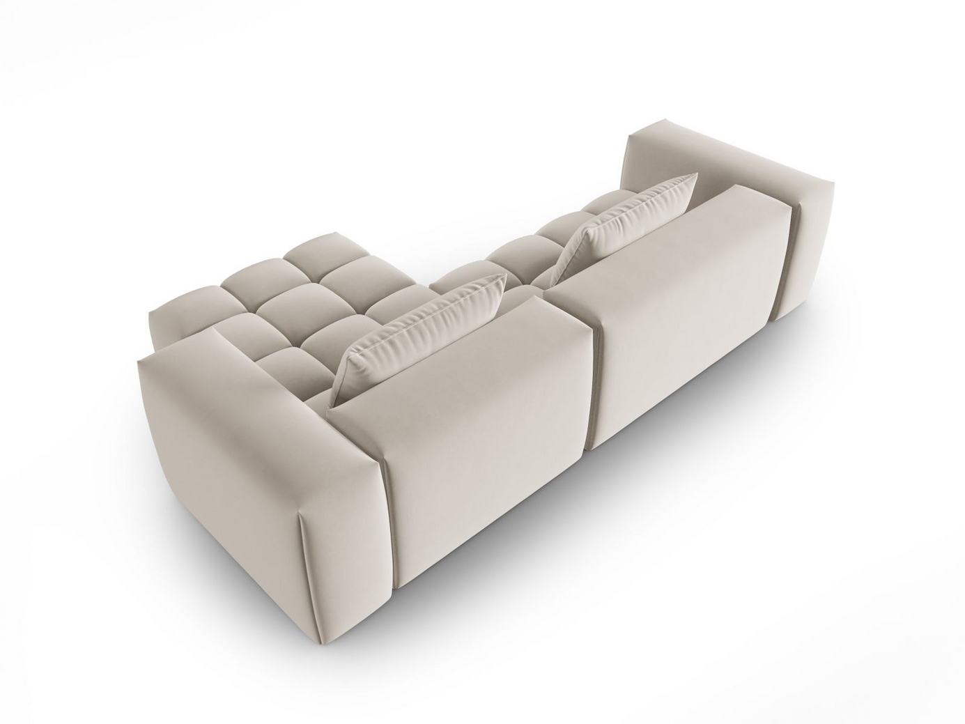 Cosmopolitan Design højrevendt velourmodulhjørnesofa, "Verona", 3-personers, 260 × 145 × 70 cm, Casino, sorte plastben