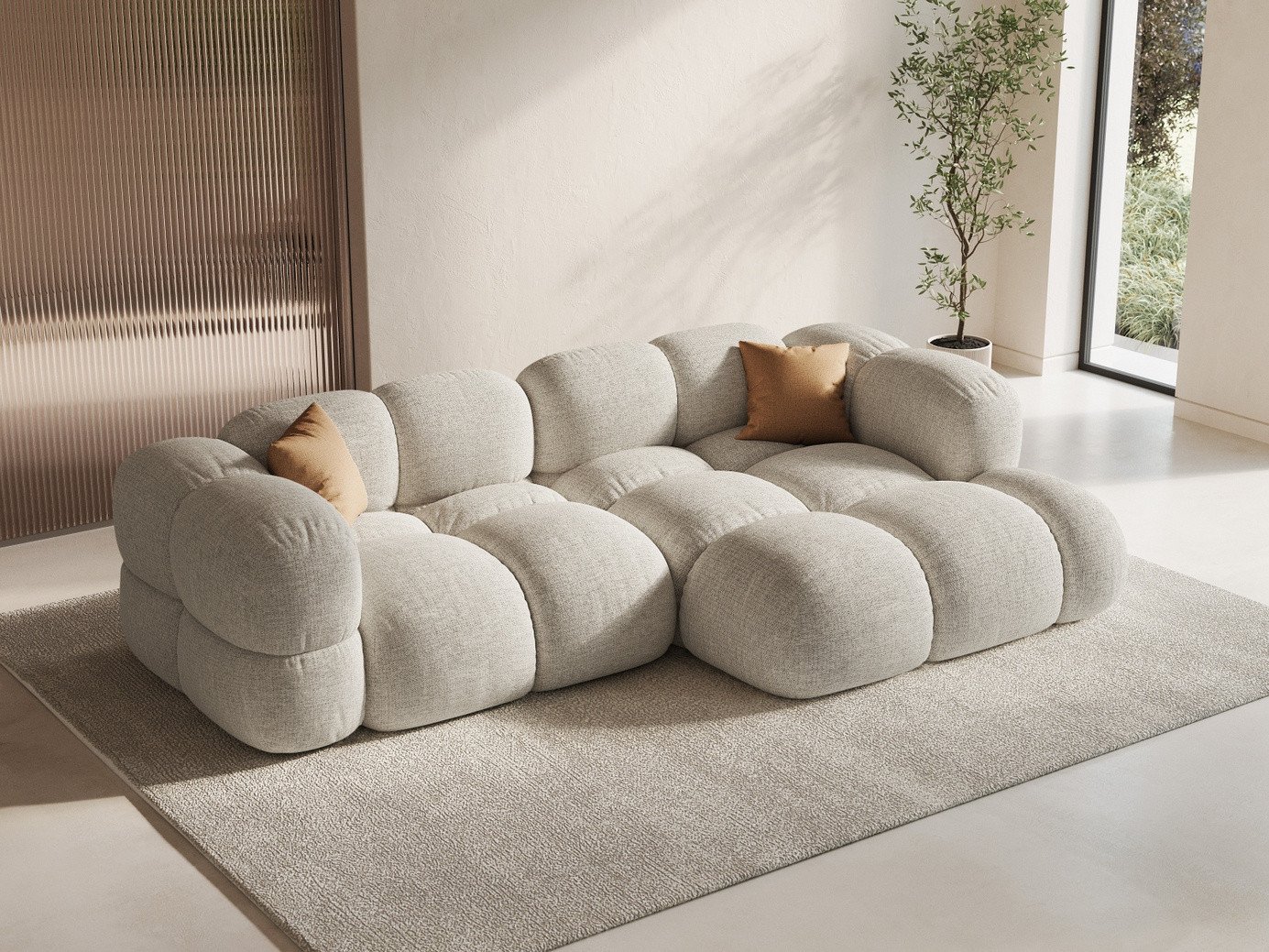 Cosmopolitan Design højrevendt hjørnesofa, "Loretto", 3-personers, 250 × 147 × 68 cm, Sorella, sorte plastben