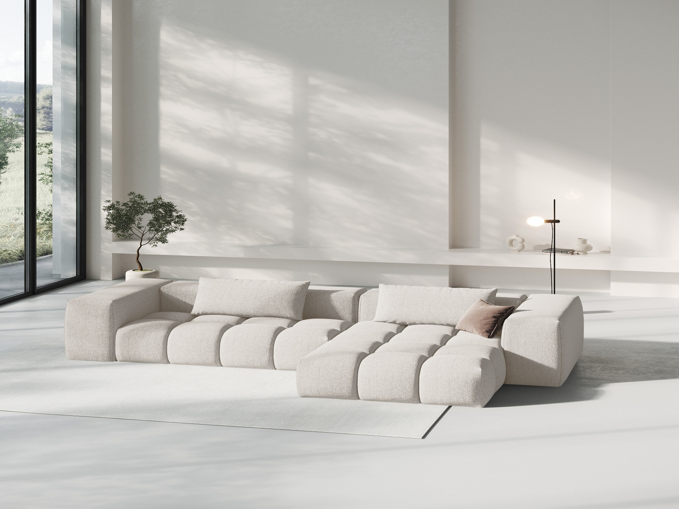 Cosmopolitan Design højrevendt modulhjørnesofa, "Verona", 3-personers, 260 × 145 × 70 cm, Sorella, sorte plastben