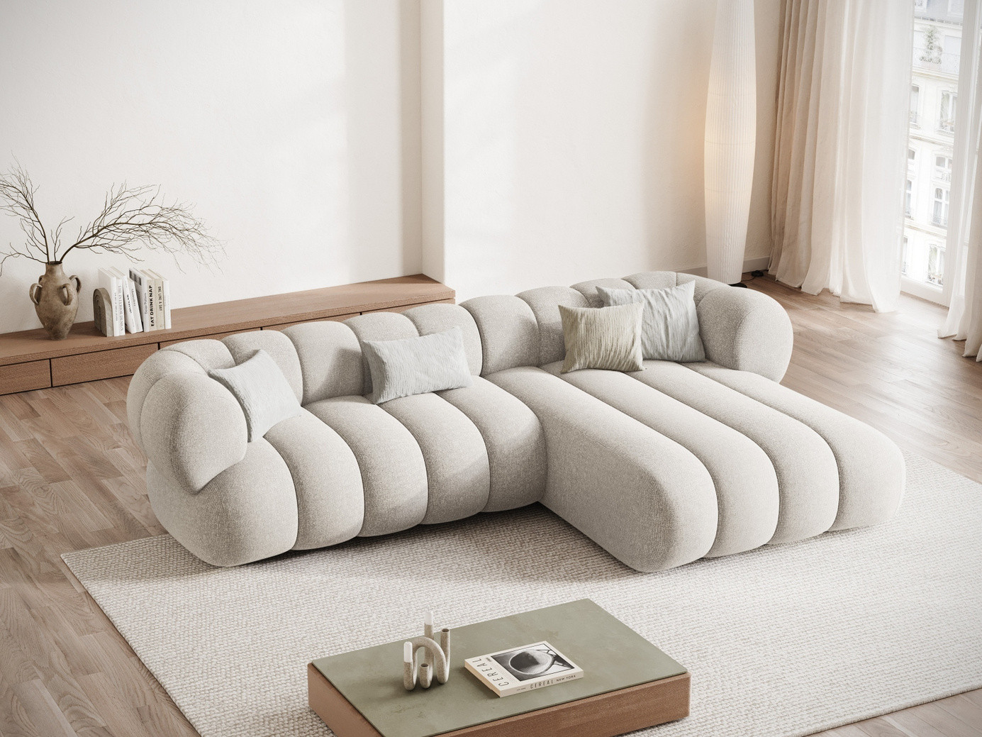 Cosmopolitan Design højrevendt hjørnesofa, "Koge", 5-personers, 270 × 165 × 70 cm, Eden 10, sorte plastben