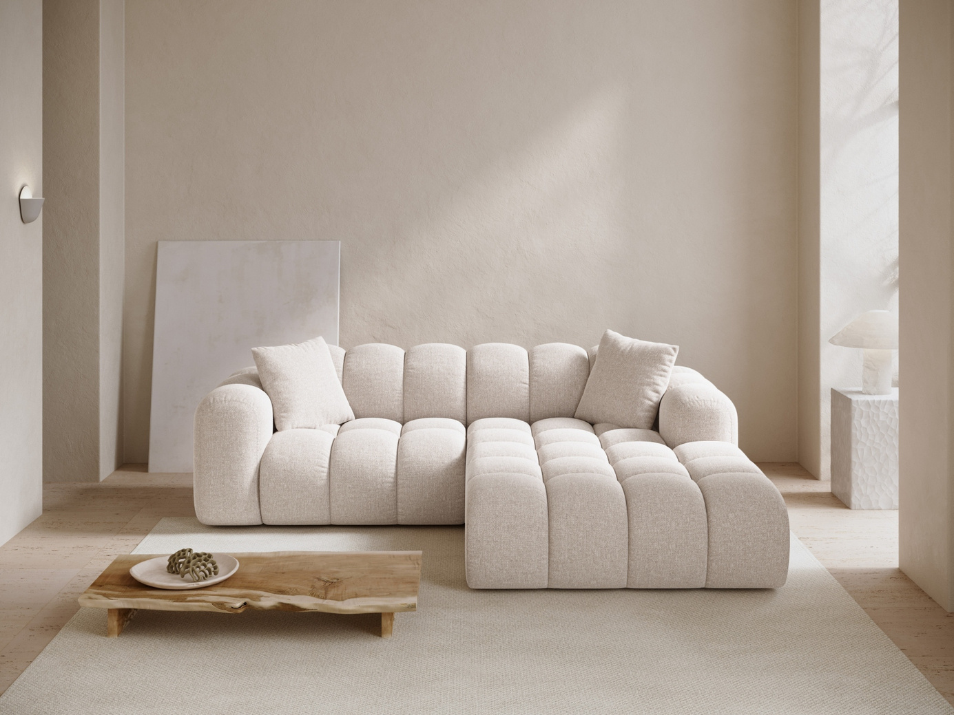 Cosmopolitan Design højrevendt hjørnesofa, "Treno", 3-personers, 240 × 184 × 70 cm, Eden 10, sorte plastben