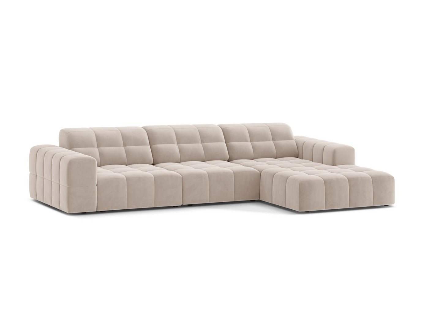 Cosmopolitan Design højrevendt velourhjørnesofa, "Chicago", 4-personers, 294 × 167 × 78 cm, Venus, sorte plastben