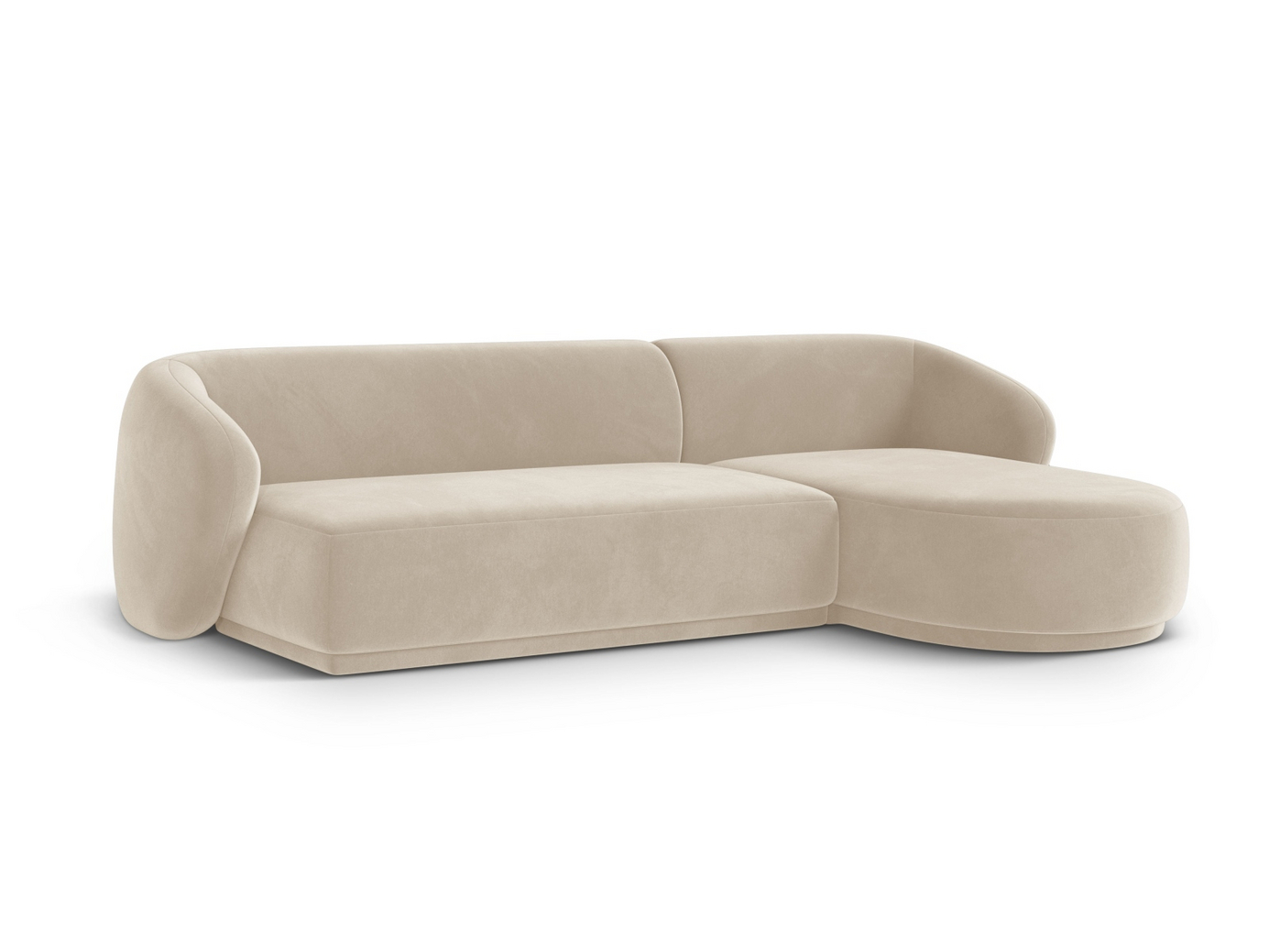 Cosmopolitan Design højrevendt velourhjørnesofa, "Gomera", 4-personers, 260 × 155 × 74 cm, Salvador, sorte plastben