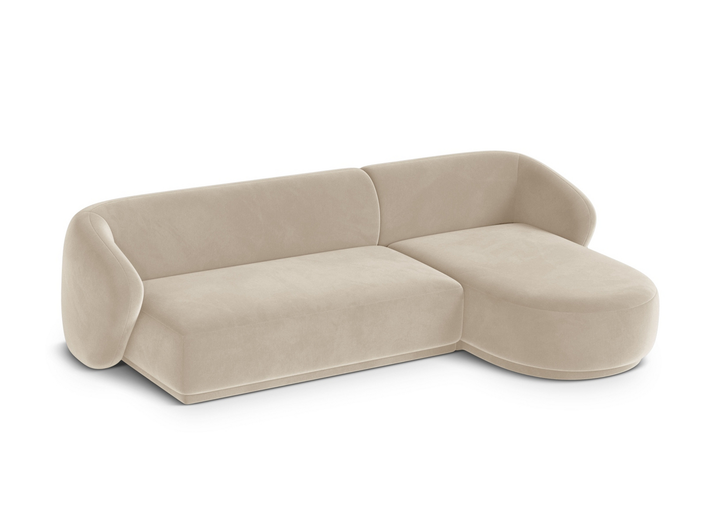 Cosmopolitan Design højrevendt velourhjørnesofa, "Gomera", 4-personers, 260 × 155 × 74 cm, Salvador, sorte plastben