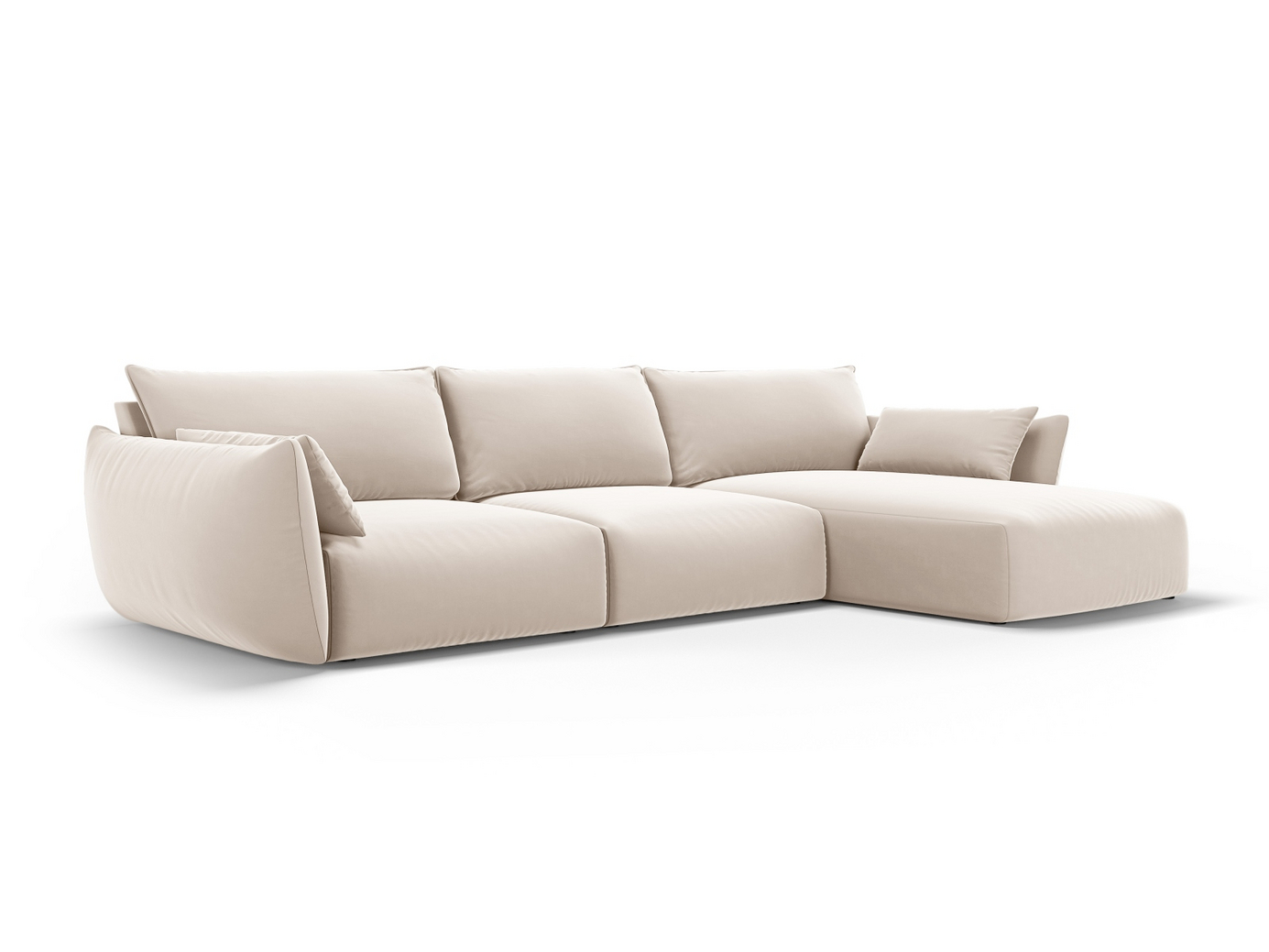 Cosmopolitan Design højrevendt velourhjørnesofa, "Matera", 4-personers, 308 × 171 × 85 cm, Salvador, sorte plastben