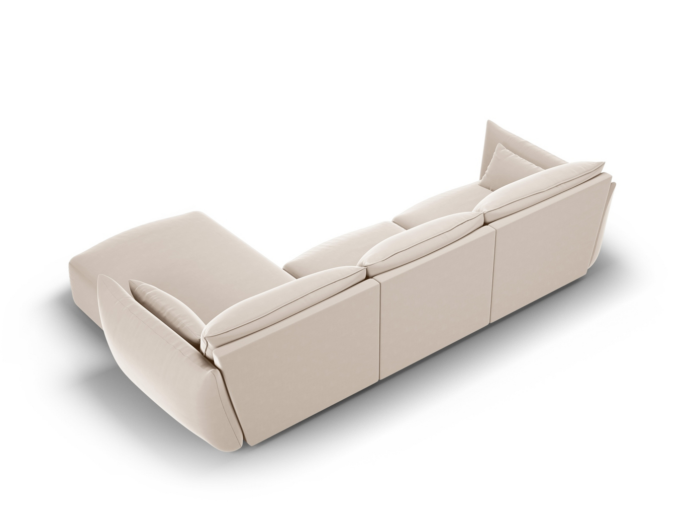 Cosmopolitan Design højrevendt velourhjørnesofa, "Matera", 4-personers, 308 × 171 × 85 cm, Salvador, sorte plastben