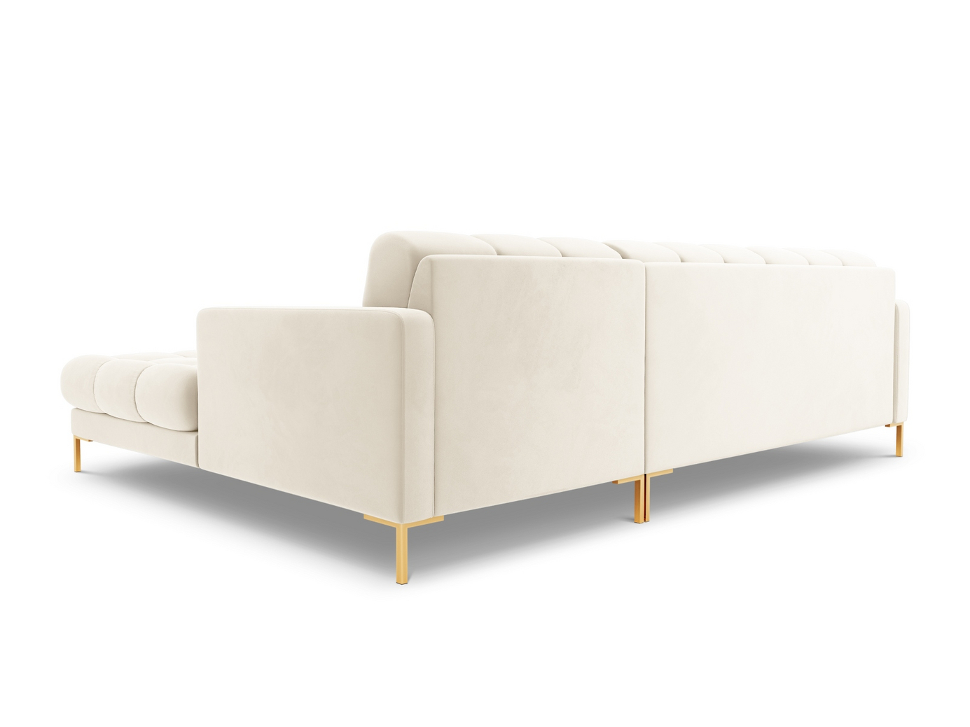 Cosmopolitan Design højrevendt velourhjørnesofa, "Bali", 5-personers, 293 × 185 × 75 cm, Bluvel, guldfarvede metalben