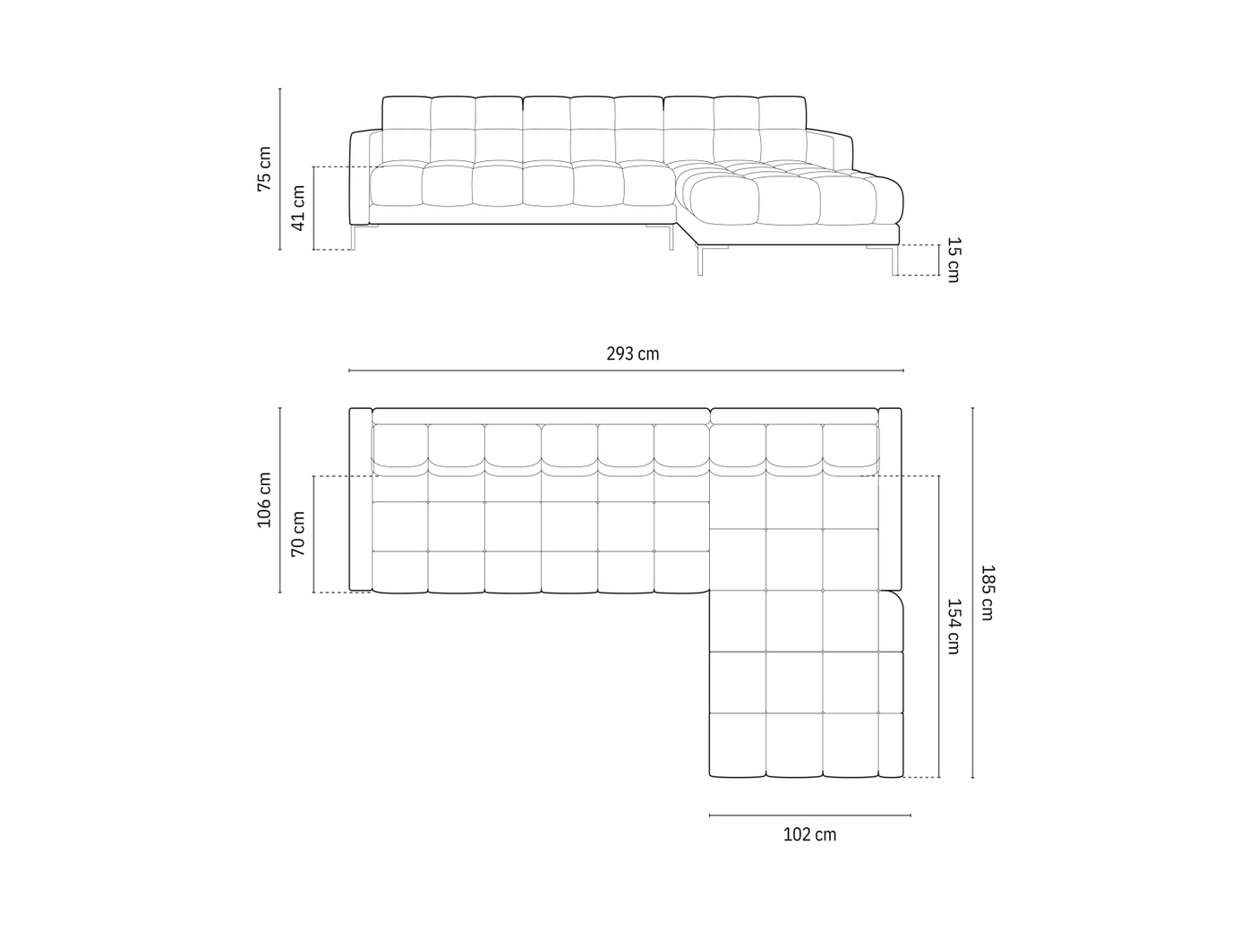 Cosmopolitan Design højrevendt velourhjørnesofa, "Bali", 5-personers, 293 × 185 × 75 cm, Bluvel, guldfarvede metalben