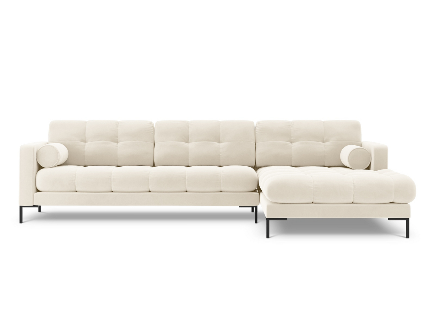 Cosmopolitan Design højrevendt velourhjørnesofa, "Bali", 5-personers, 293 × 185 × 75 cm, Bluvel, sorte metalben