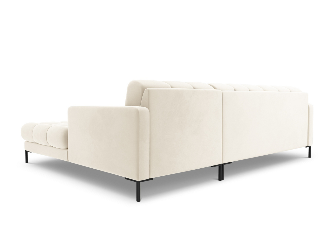 Cosmopolitan Design højrevendt velourhjørnesofa, "Bali", 5-personers, 293 × 185 × 75 cm, Bluvel, sorte metalben