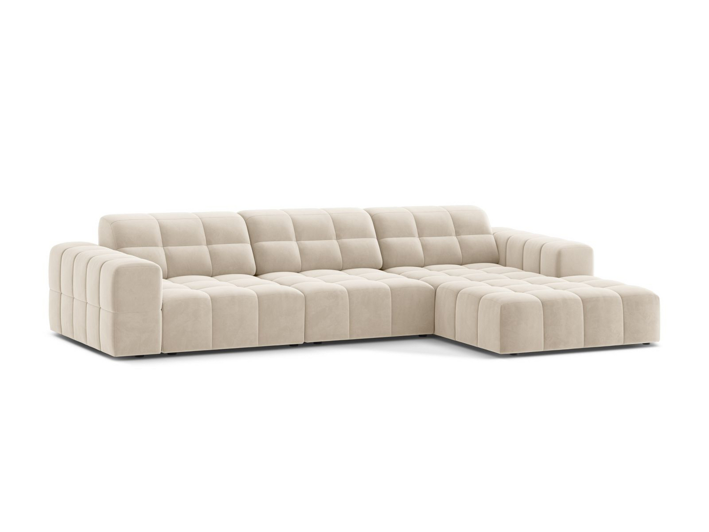 Cosmopolitan Design højrevendt velourhjørnesofa, "Chicago", 4-personers, 294 × 167 × 78 cm, Bluvel, sorte plastben