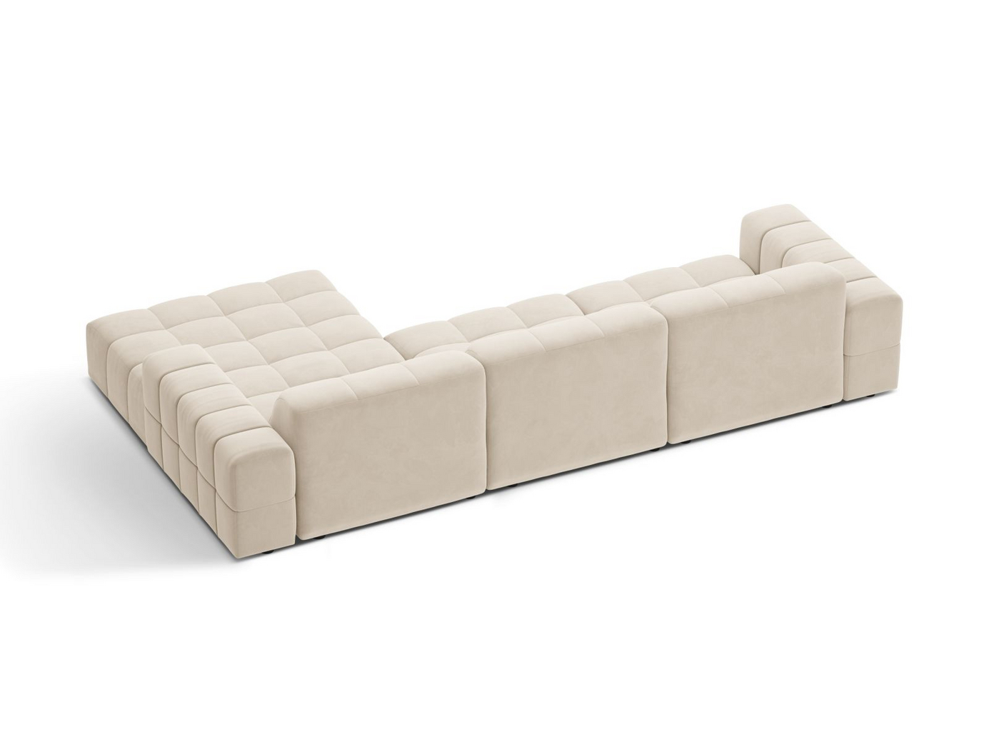 Cosmopolitan Design højrevendt velourhjørnesofa, "Chicago", 4-personers, 294 × 167 × 78 cm, Bluvel, sorte plastben