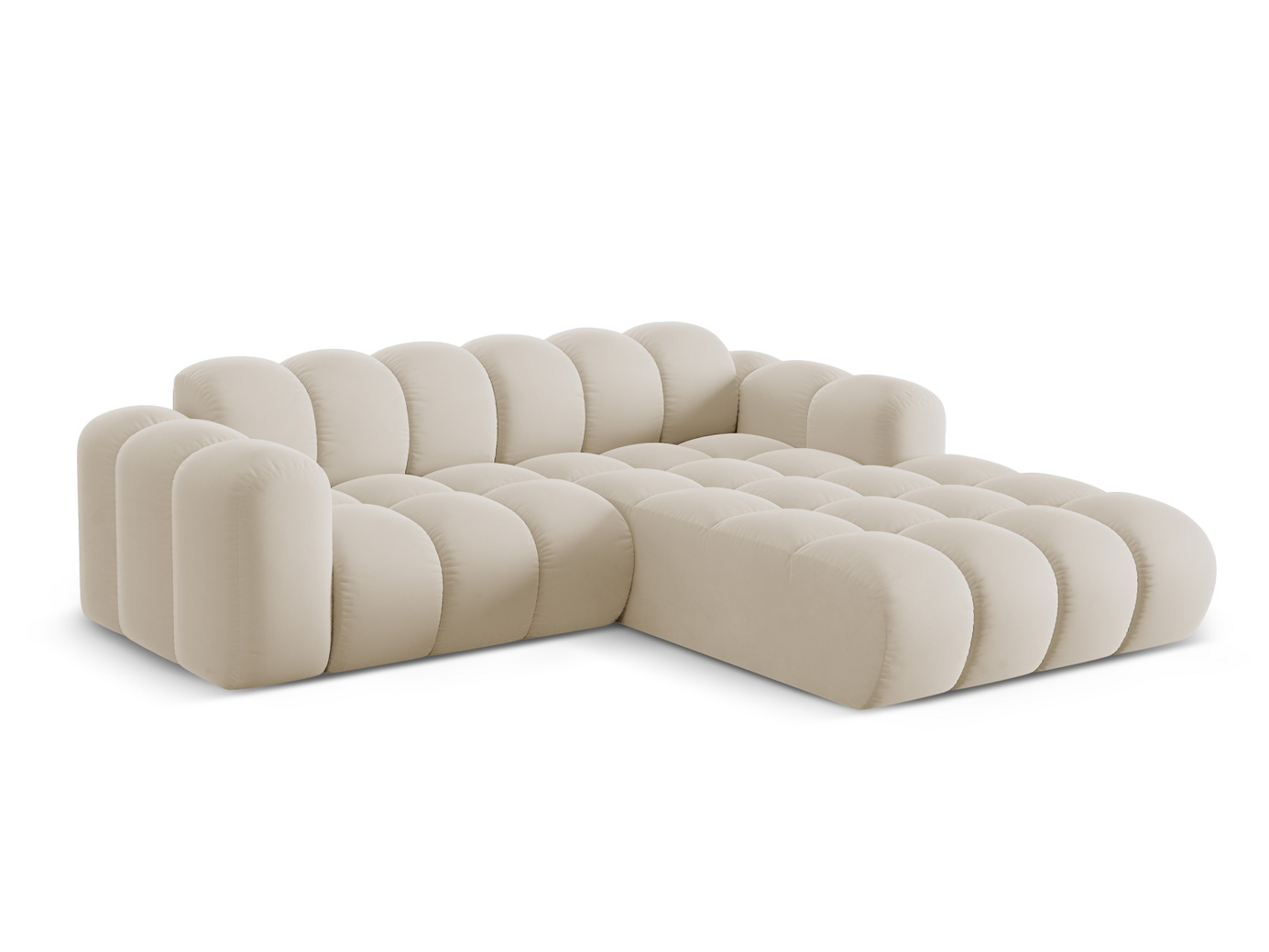Cosmopolitan Design højrevendt velourhjørnesofa, "Treno", 3-personers, 240 × 184 × 70 cm, Bluvel, sorte plastben