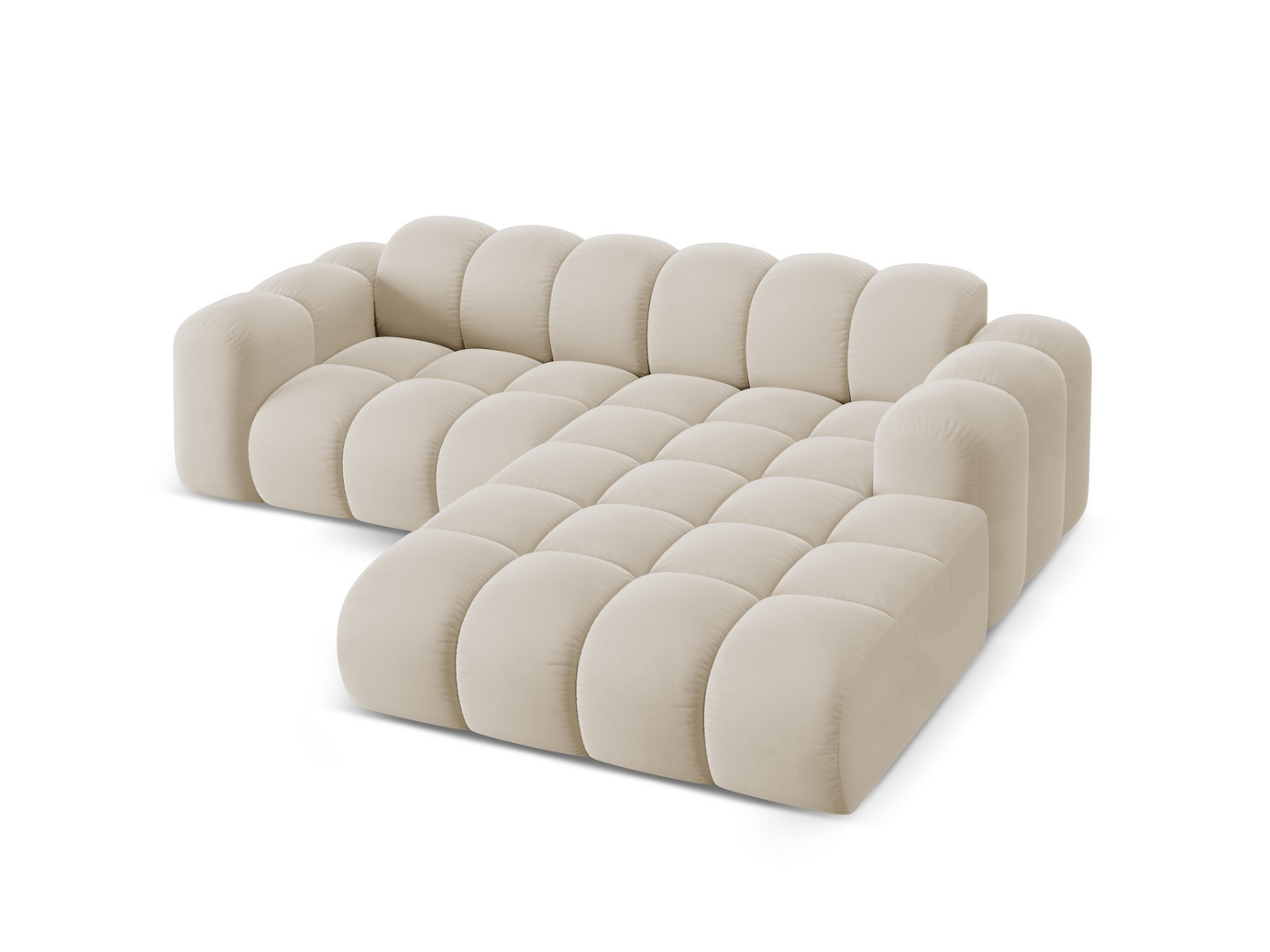 Cosmopolitan Design højrevendt velourhjørnesofa, "Treno", 3-personers, 240 × 184 × 70 cm, Bluvel, sorte plastben