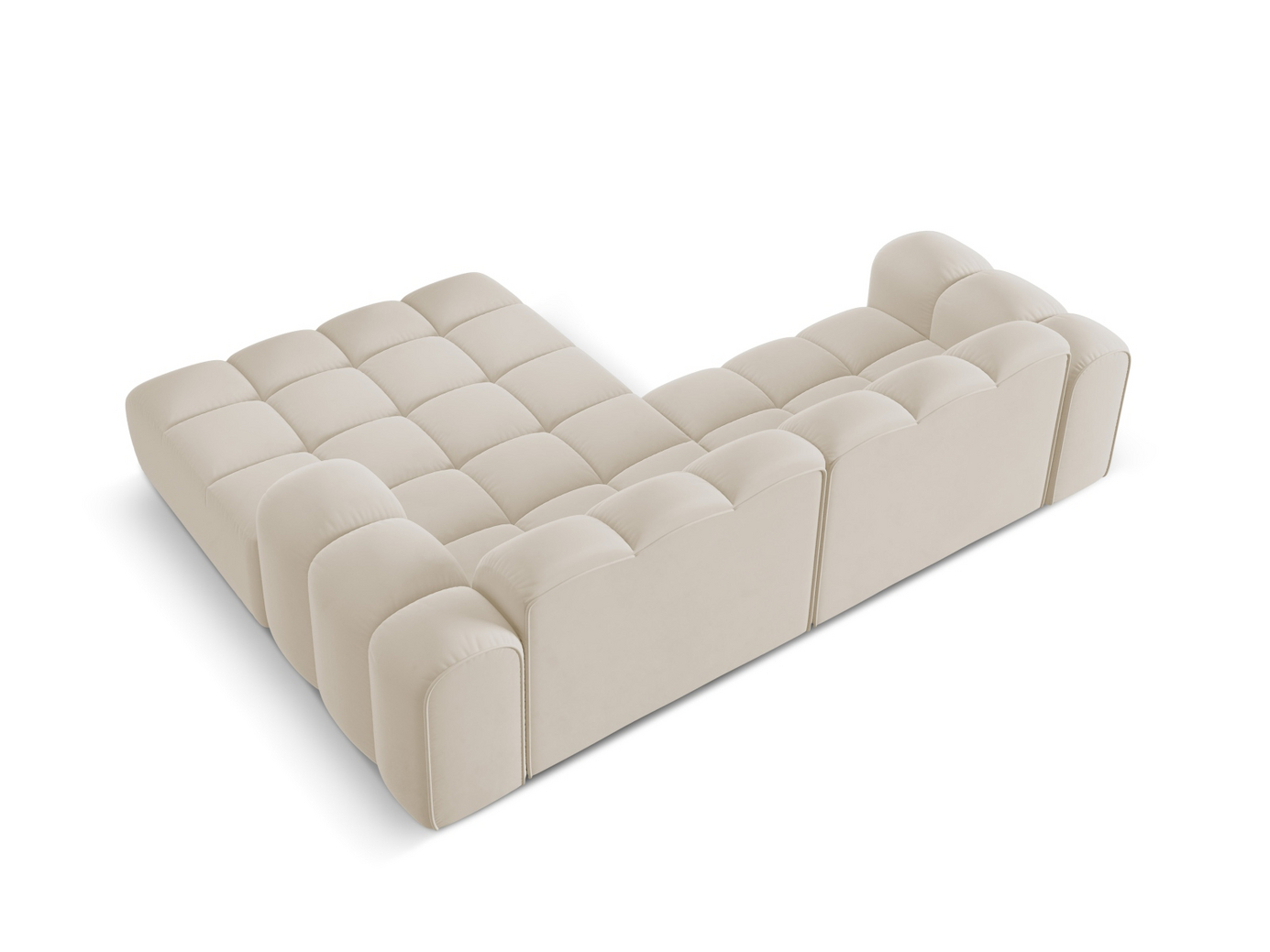 Cosmopolitan Design højrevendt velourhjørnesofa, "Treno", 3-personers, 240 × 184 × 70 cm, Bluvel, sorte plastben