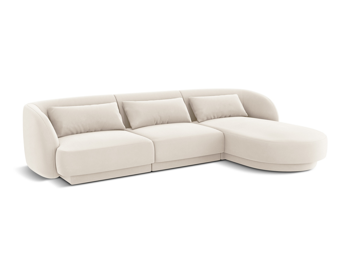 Cosmopolitan Design højrevendt velourhjørnesofa, "Tulum", 4-personers, 255 × 156 × 70 cm, Bluvel, sorte plastben