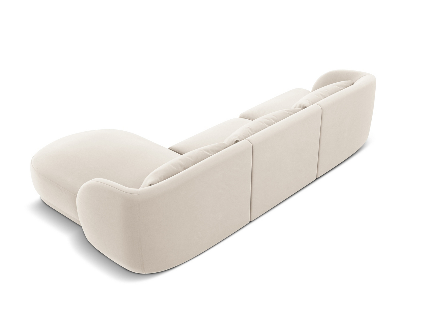 Cosmopolitan Design højrevendt velourhjørnesofa, "Tulum", 4-personers, 255 × 156 × 70 cm, Bluvel, sorte plastben