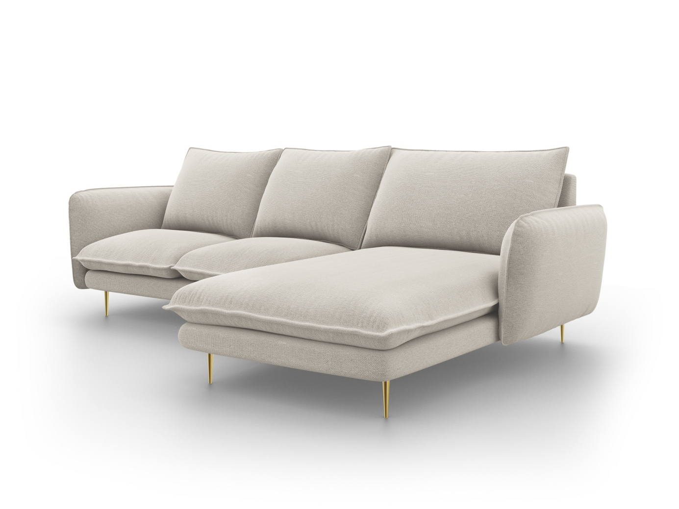 Cosmopolitan Design højrevendt hjørnesofa, "Vienna", 5-personers, 255 × 170 × 95 cm, Positano, guldfarvede metalben