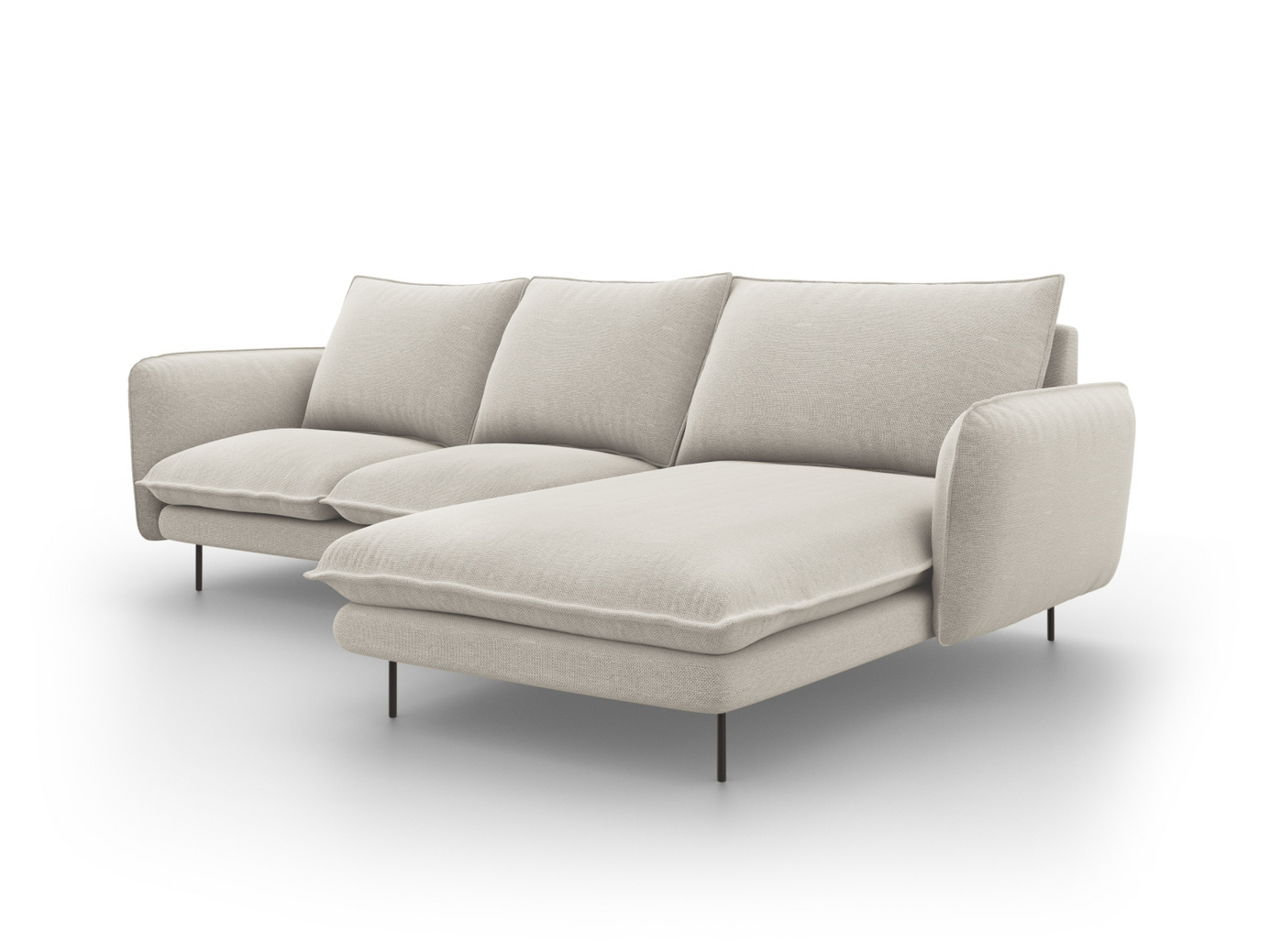 Cosmopolitan Design højrevendt hjørnesofa, "Vienna", 5-personers, 255 × 170 × 95 cm, Positano, sorte metalben