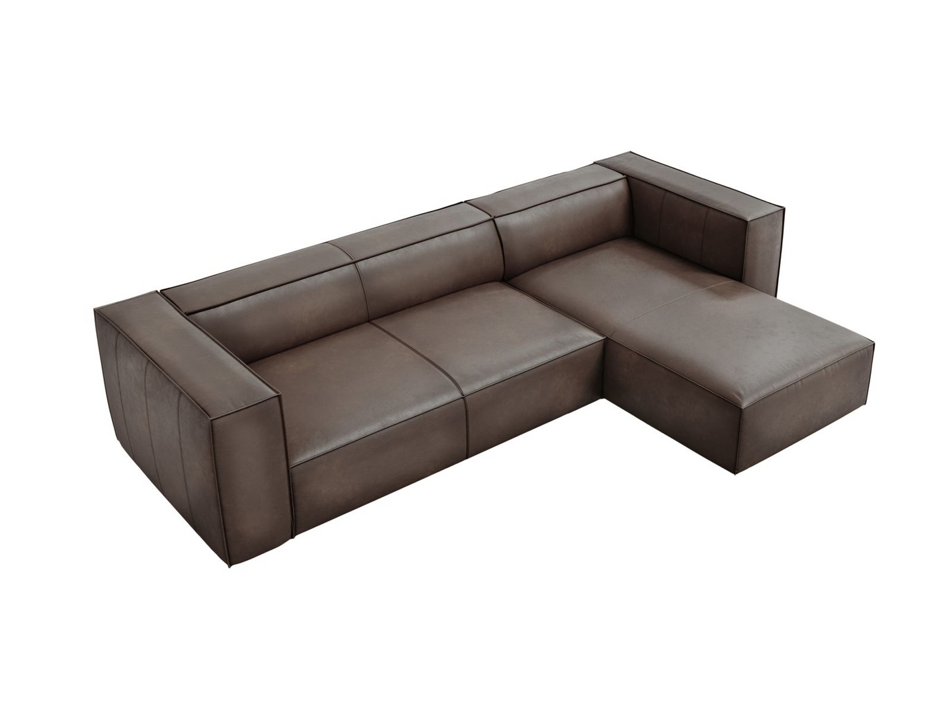 Cosmopolitan Design højrevendt ægte læder hjørnesofa, "Turin", 5-personers, 290 × 173 × 68 cm, Granada, ben i sort bøg