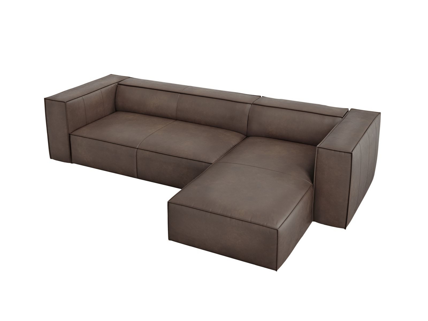 Cosmopolitan Design højrevendt ægte læder hjørnesofa, "Turin", 5-personers, 290 × 173 × 68 cm, Granada, ben i sort bøg