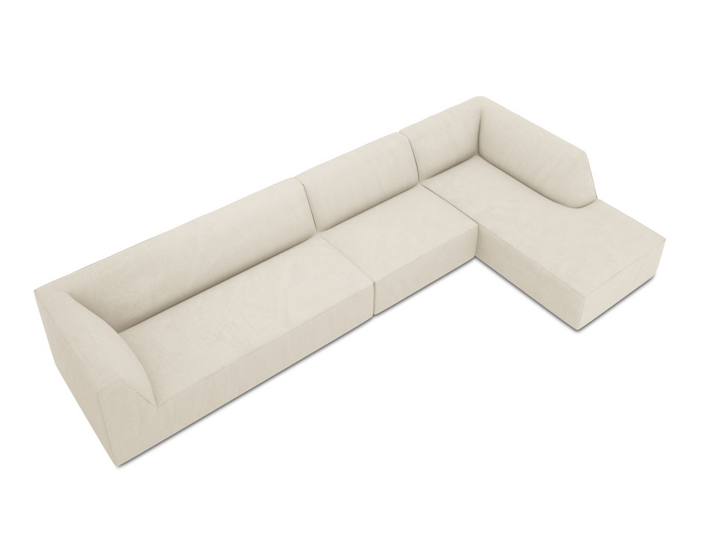 Cosmopolitan Design højrevendt modulhjørnesofa, "Siena", 5-personers, 366 × 180 × 69 cm, Scala, sorte plastben