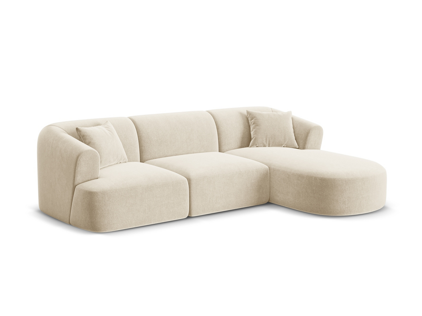 Cosmopolitan Design højrevendt velourmodulhjørnesofa, "Campi", 4-personers, 256 × 156 × 70 cm, Vogue, sorte plastben