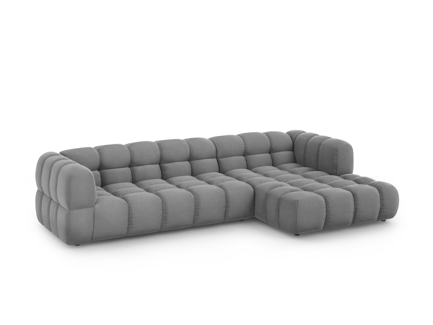 Cosmopolitan Design højrevendt velourmodulhjørnesofa, "Sky", 4-personers, 300 × 162 × 70 cm, Casino, sorte plastben