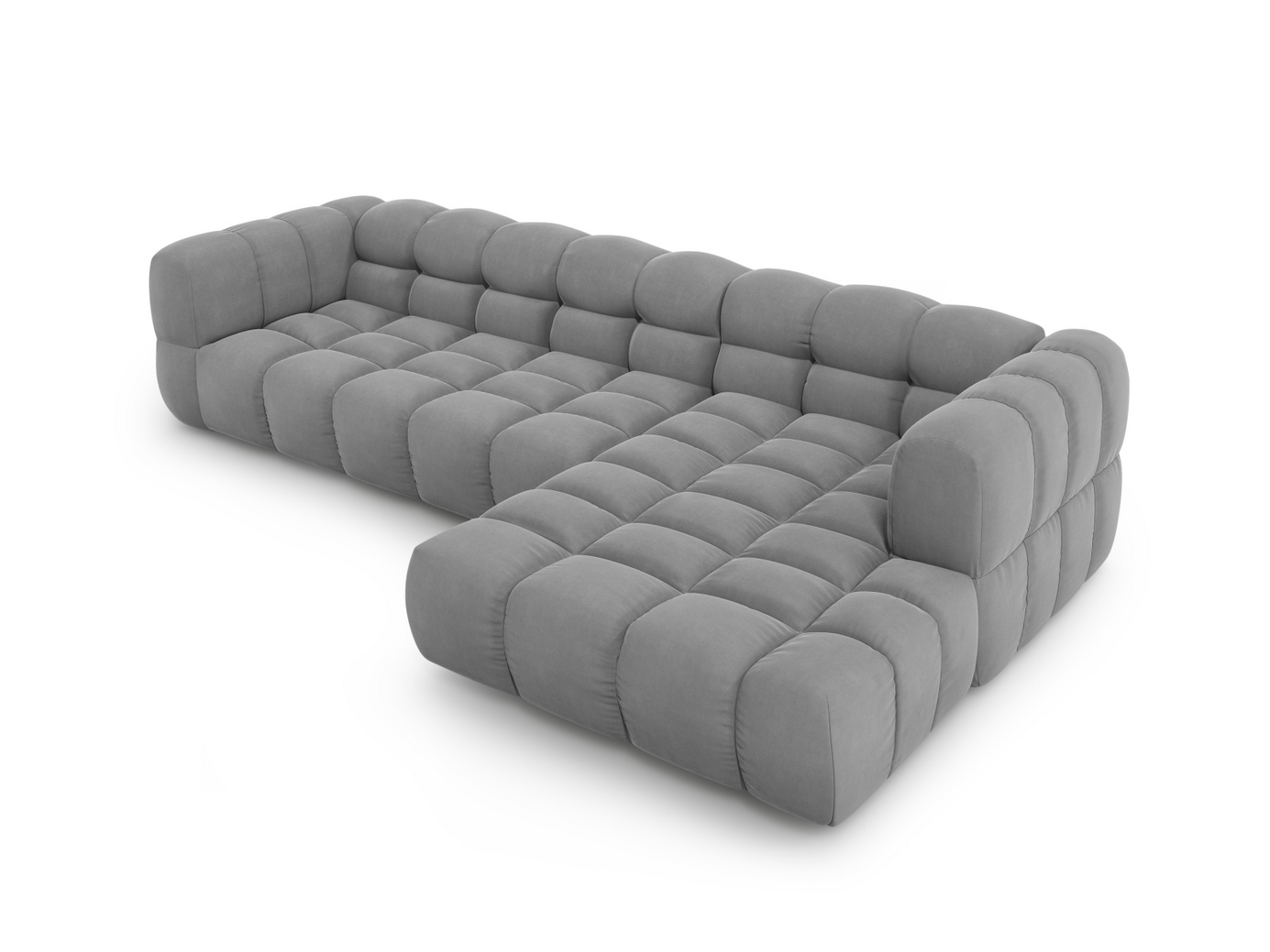 Cosmopolitan Design højrevendt velourmodulhjørnesofa, "Sky", 4-personers, 300 × 162 × 70 cm, Casino, sorte plastben